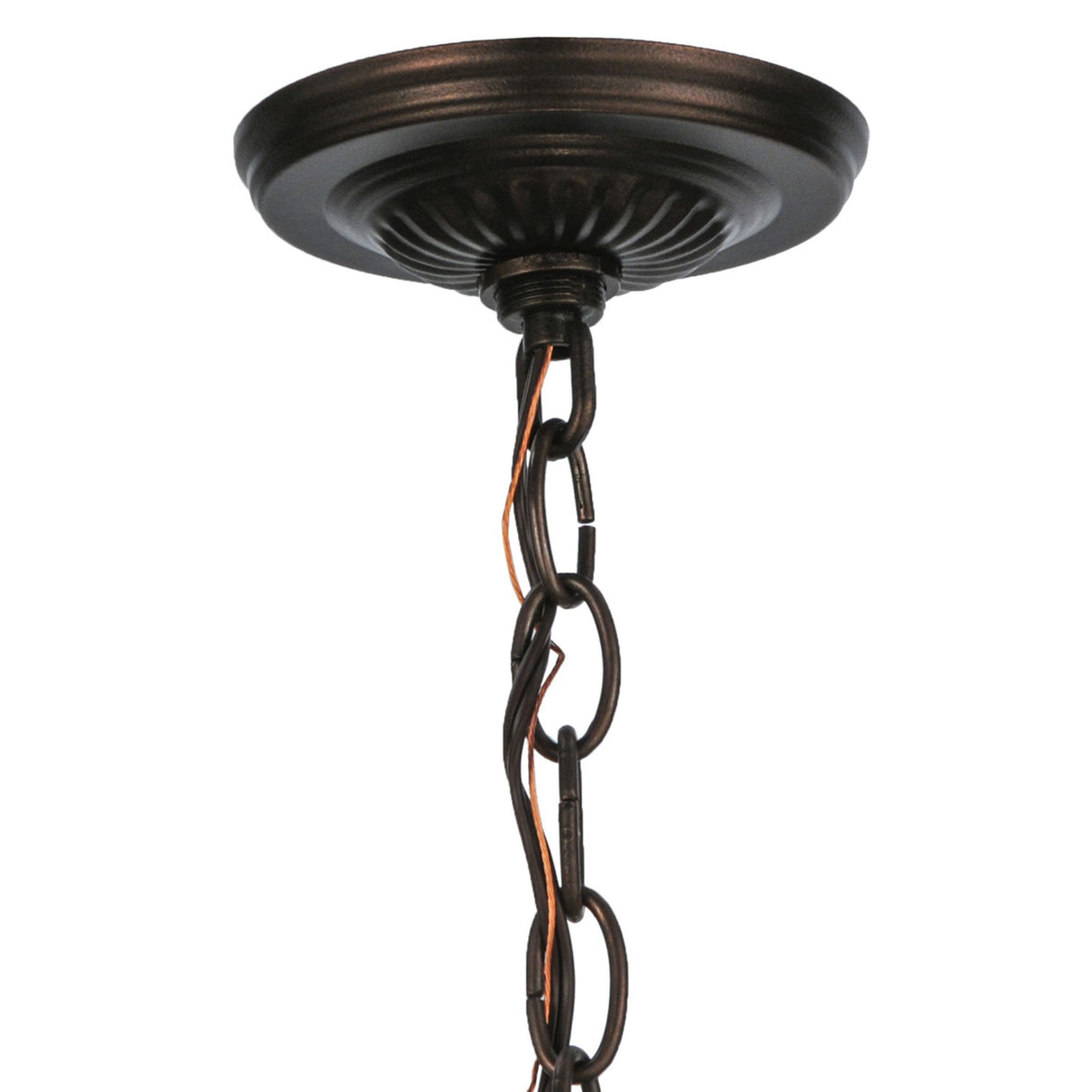 Top detail view of the 13" wide semi-flushmount hardware showcasing intricate craftsmanship.