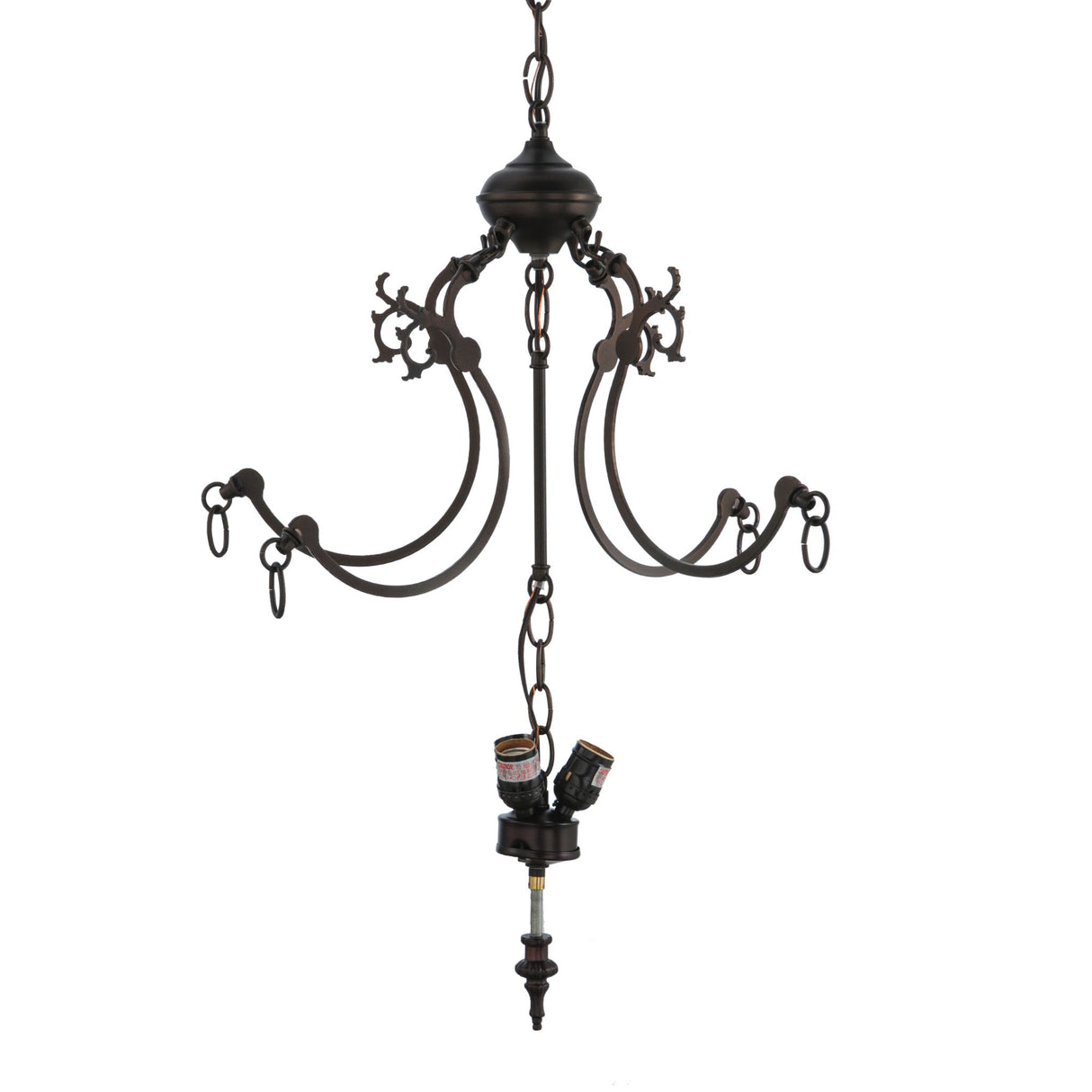 13" wide semi-flushmount hardware with elegant 4 fancy Q-arm design in mahogany bronze finish.