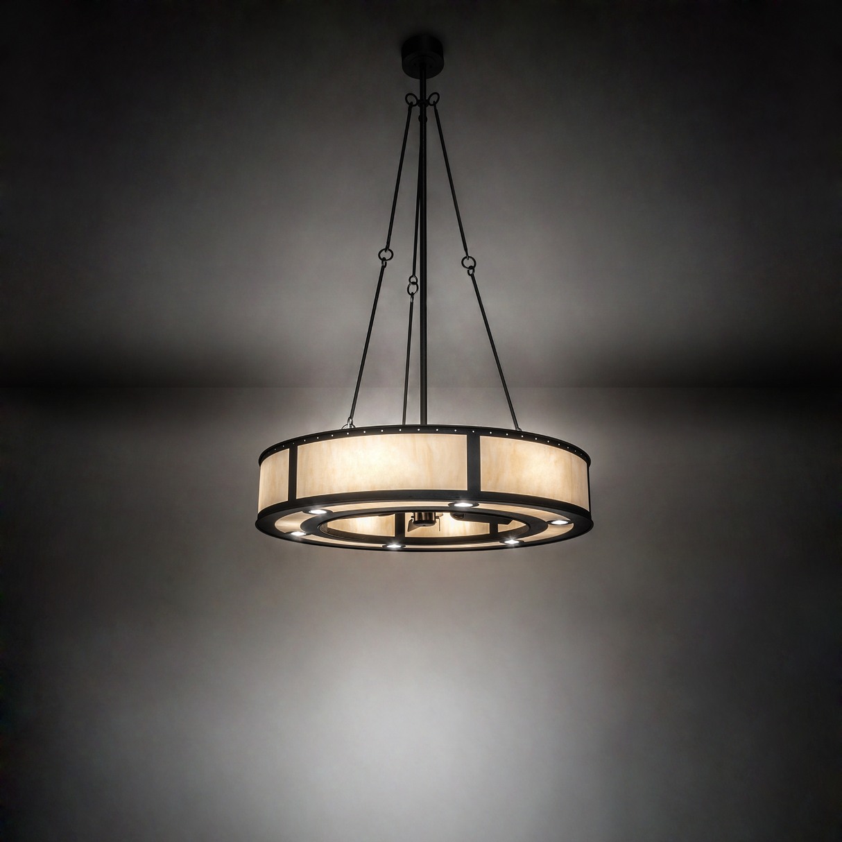 Ambient room view highlighting warm modern lighting and ceiling glow.