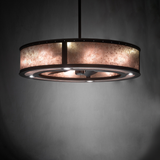 Smythe Craftsman chandelier fan illuminating wall with warm ambient light.