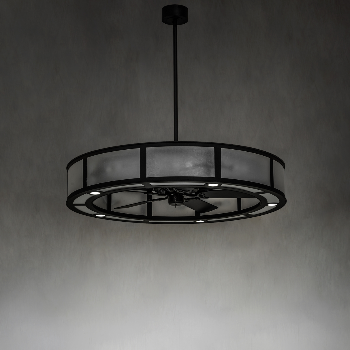 Unlit Smythe Craftsman Chandel-Air in subdued ambient setting.