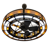 Bottom lit angle highlighting fan and LED downlight ring.