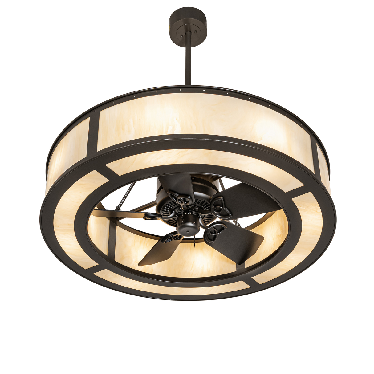 Bottom angle view of illuminated Craftsman-style Chandel-Air.