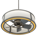 Detailed view of Beige Linen shade with Faux Maplewood diffuser trim.