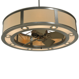 Bottom angle view of Smythe Craftsman Chandel-Air showing fan and downlights.