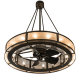 Bottom view showing integrated fan within circular mesh housing.