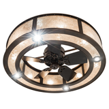 Bottom view highlighting fan blades and inner light ring.