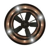 Bottom view of Smythe Craftsman chandelier fan showing five-blade fan and light ring.