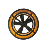 Bottom view showing fan blades and mica diffuser ring.