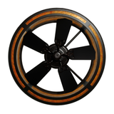 Bottom view showing fan blades and mica diffuser ring