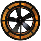 Bottom view of illuminated Smythe Craftsman Chandel-Air with fan blades visible.