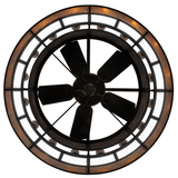 Bottom lit view showing fan integration and circular amber lighting design.