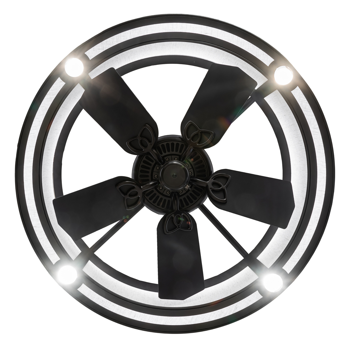 Bottom view of Smythe Craftsman Chandel-Air with integrated LED downlights.