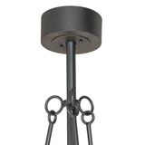 Close-up of ceiling canopy and hanging rod in natural iron finish.