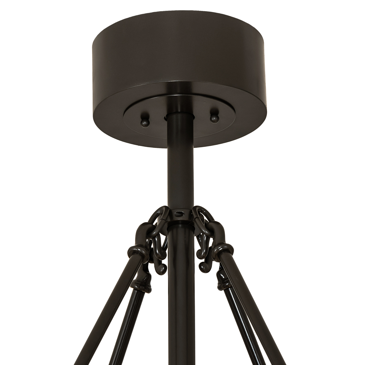 Canopy close-up showing sturdy mounting rod and bronze support arms.