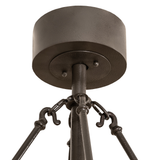 Closeup of the ceiling canopy and suspension hardware in matching finish.