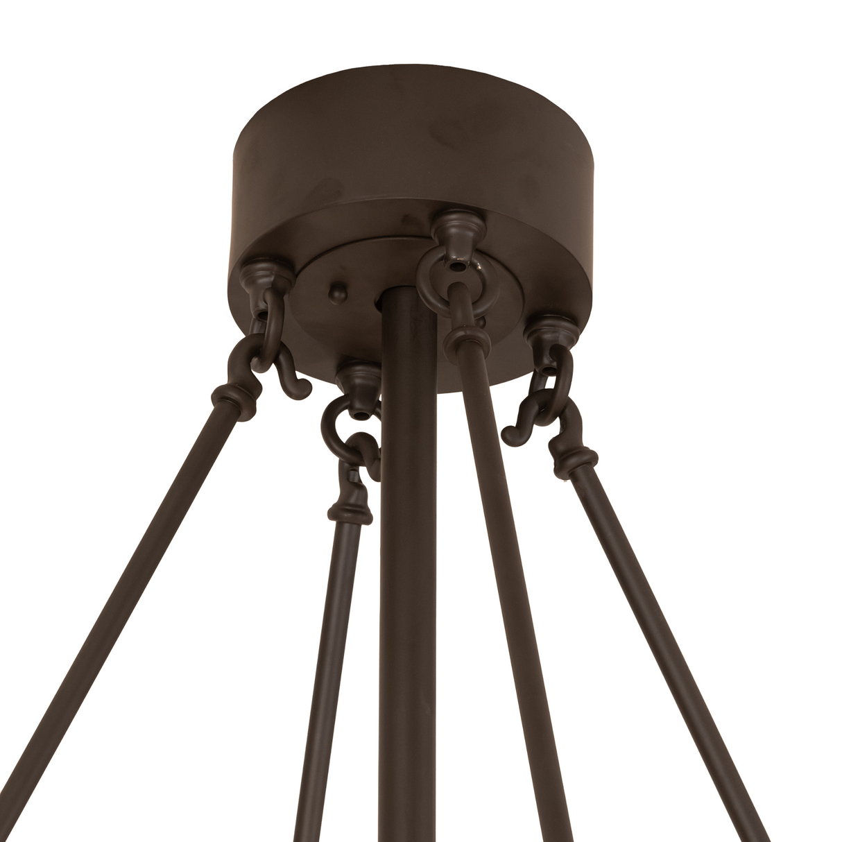 Detailed canopy view of Smythe Craftsman Chandel-Air in bronze finish.