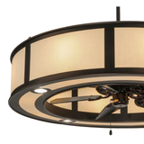 Closeup showing fan detail and bronze frame craftsmanship.