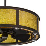 Closeup showing illuminated mica panels and bronze trim detail.