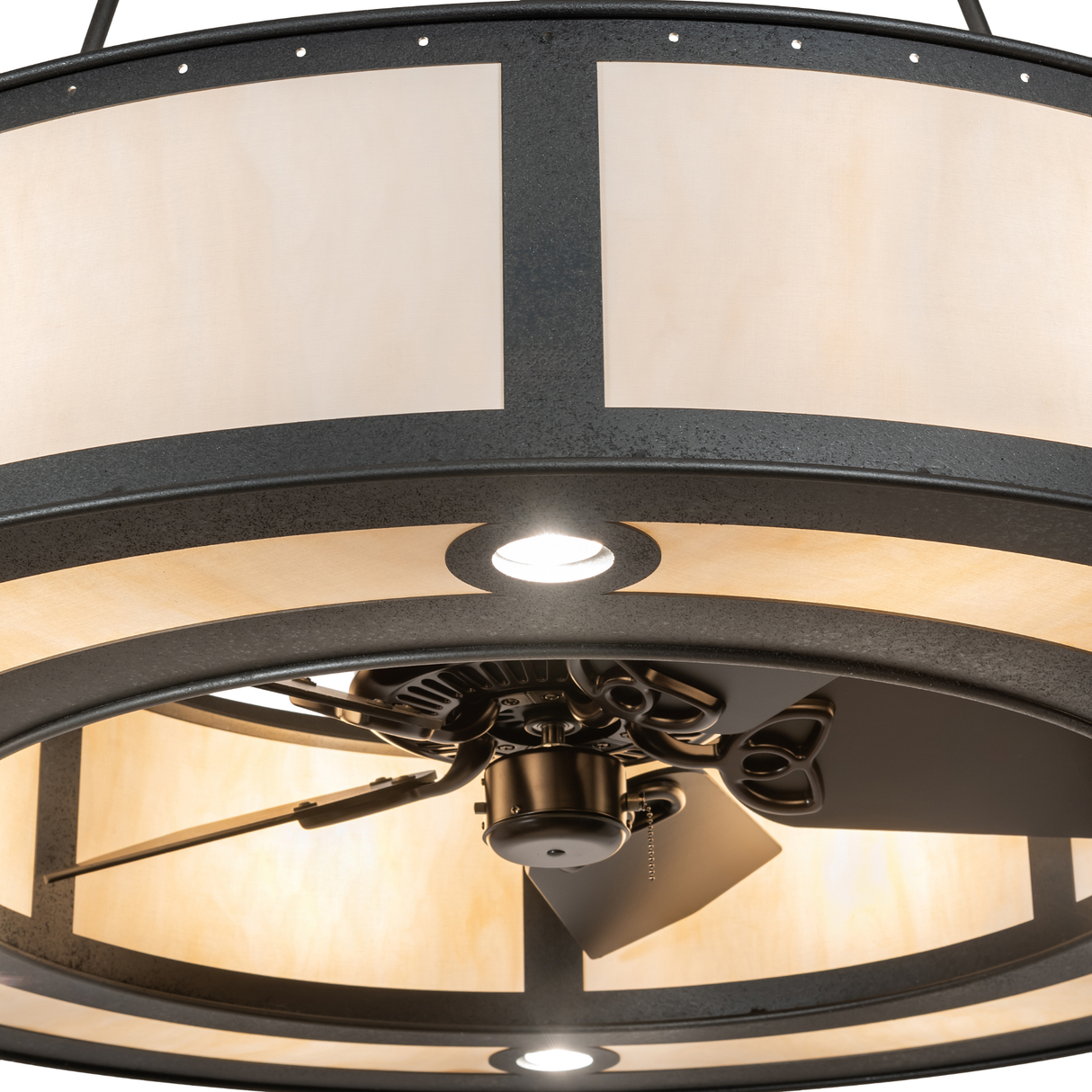 Close-up view of fan center and glowing Idalight diffuser.