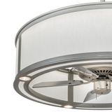 Close-up showing fan motor and elegant metallic ring design.