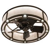 Close-up of fan blades and integrated LED lights inside Whitestone diffuser.