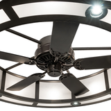 Close-up of central fan and lighting integration.