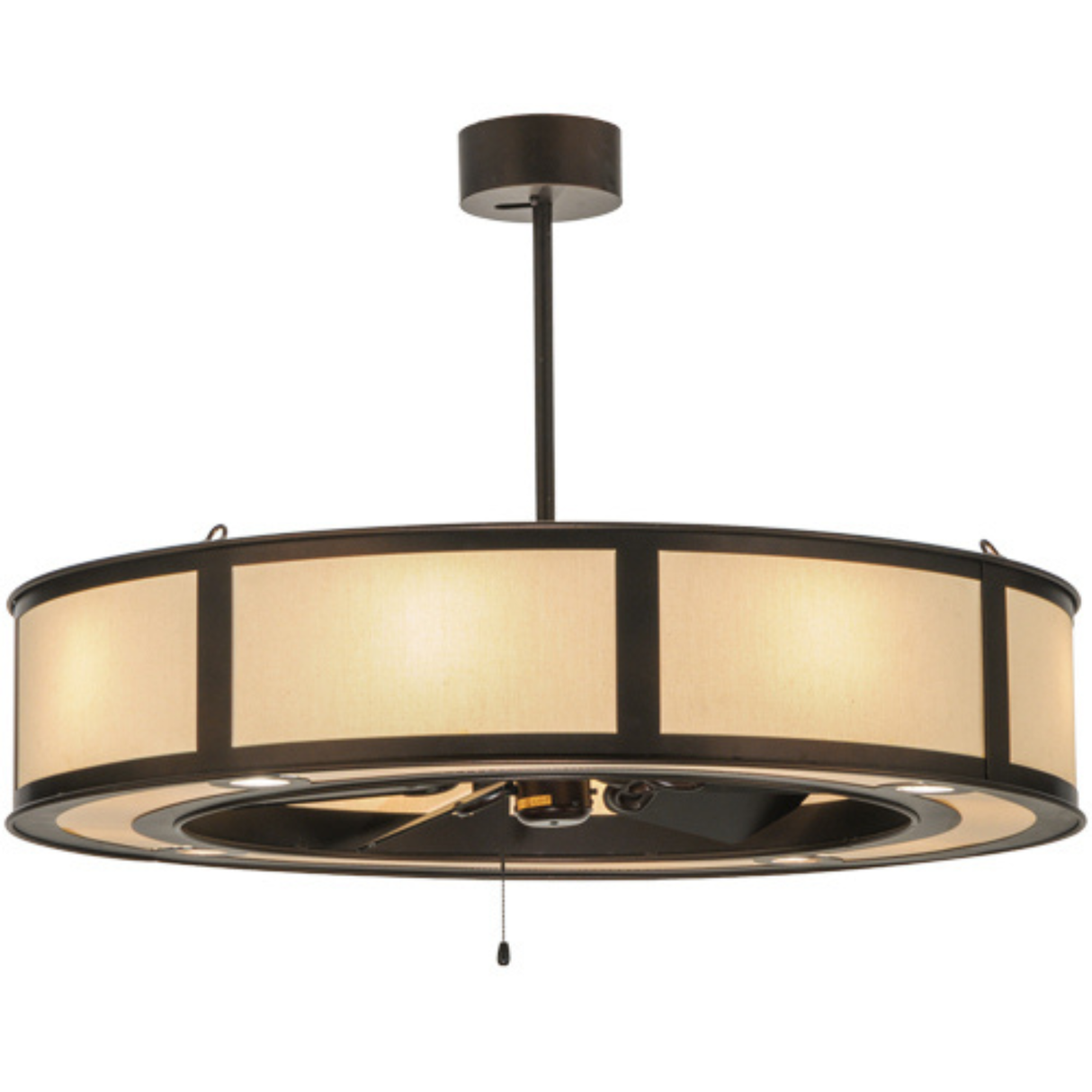 Front angle lit view showing Beige Linen diffuser and bronze frame.