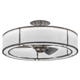 Front angled lit view showing frosted diffuser and modern fan blades.