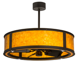 Front angle lit view of Smythe Craftsman Chandel-Air with glowing Amber Mica panels.