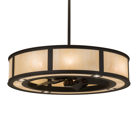 Front angled lit view showing Sahara Taupe Idalight glow and bronze frame.