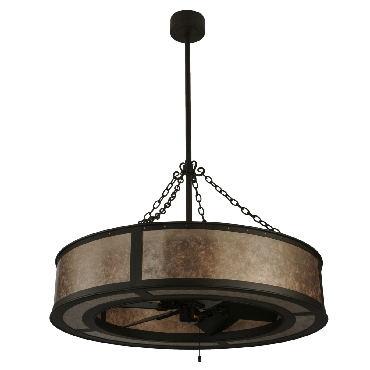 Front angle unlit view featuring Silver Mica diffuser and chain mount.