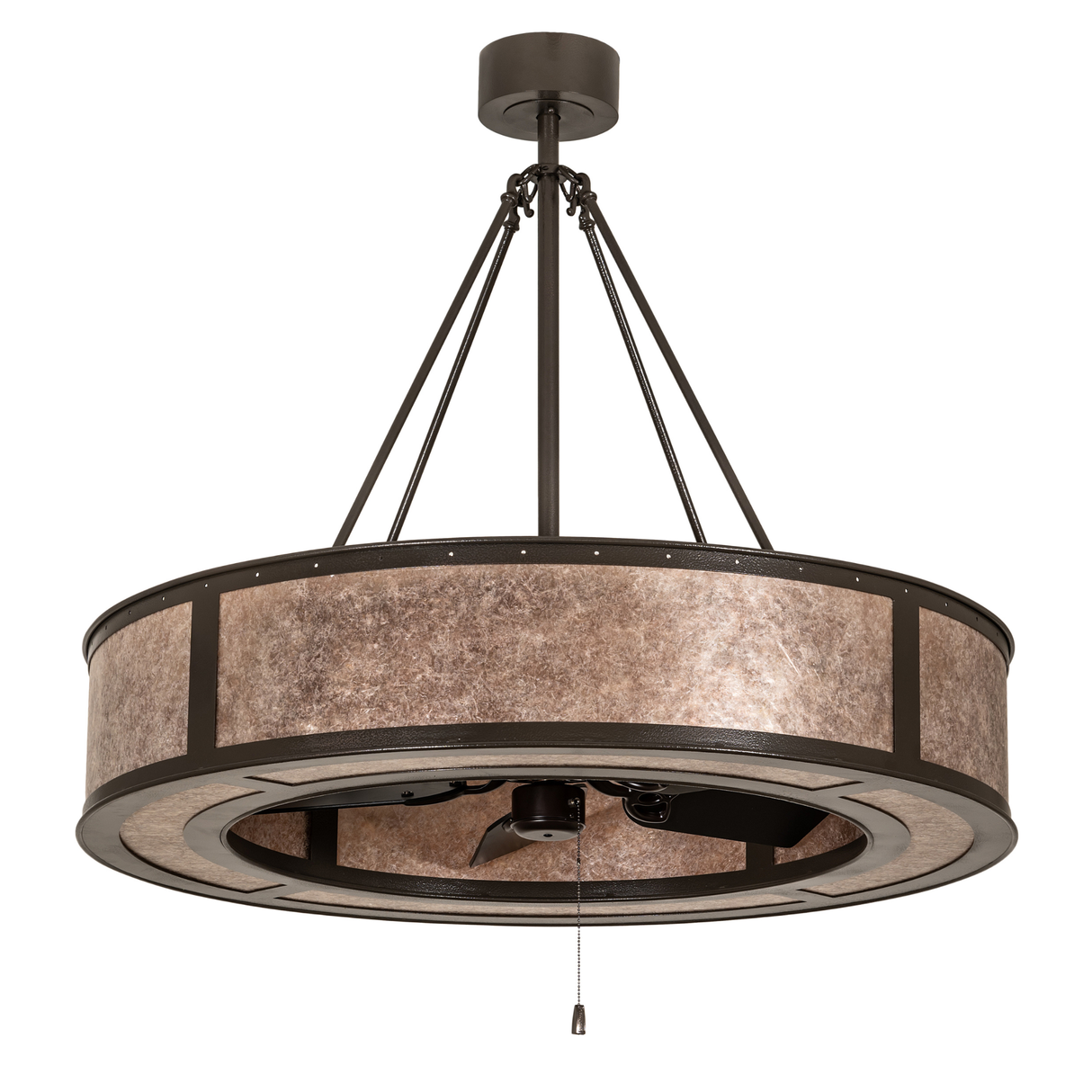Smythe Craftsman Chandel-Air front unlit view showing handcrafted mica shade and metal supports.