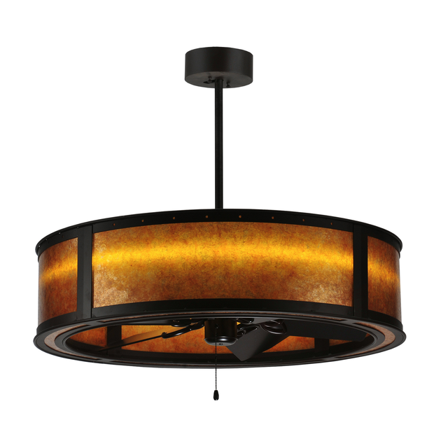 Smythe Craftsman Chandel-Air front view lit with amber mica shade.