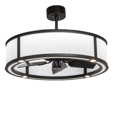 Front view of Smythe Craftsman Chandel-Air with glowing fabric diffuser.