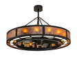 Front view of 48-inch Smythe Craftsman Chandel-Air chandelier fan illuminated.
