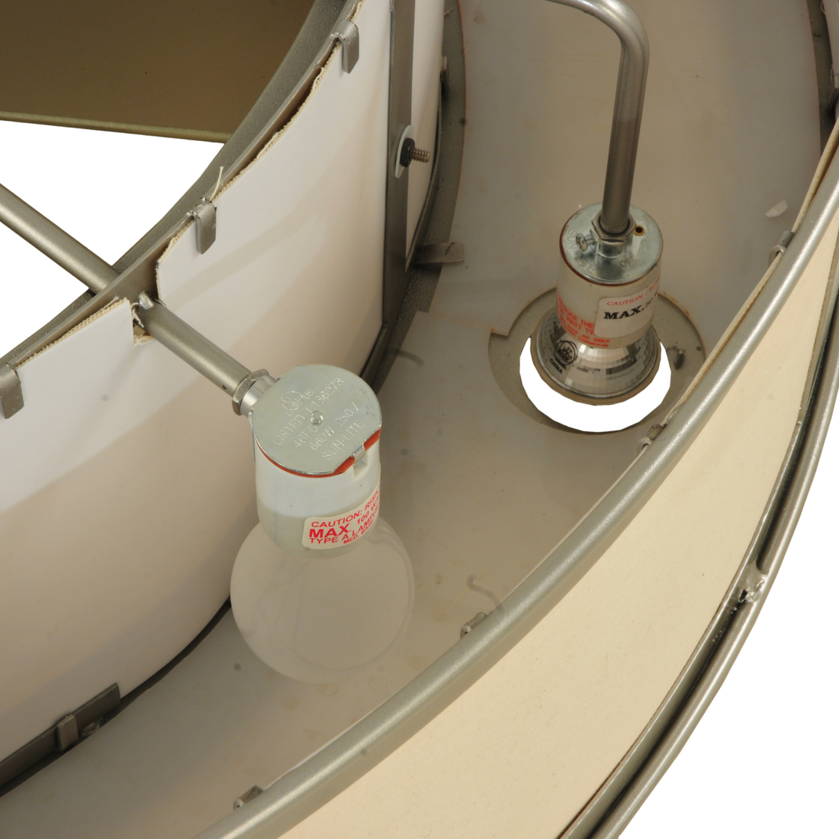 Close-up of light socket assembly inside Smythe Craftsman Chandel-Air.