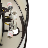 Closeup showing interior bulb sockets and wiring structure.
