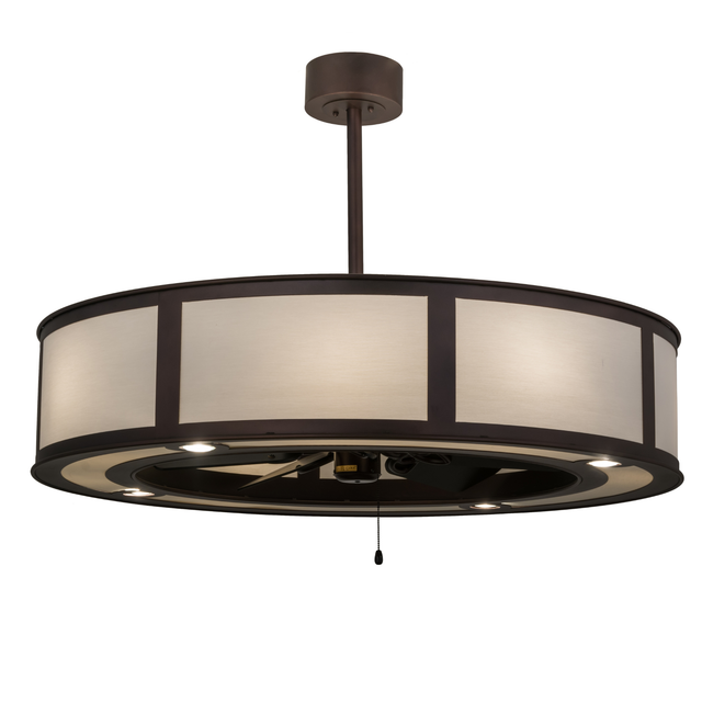 Smythe Craftsman Chandel-Air illuminated with eggshell Textrene shade.