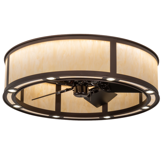 Lit angled view of Smythe Craftsman Chandel-Air with Sahara Taupe Idalight diffuser.