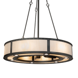 Lit angled view showing soft illumination through linen Idalight shade.