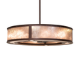 Smythe Craftsman chandelier fan with glowing Silver Mica shade and bronze finish.