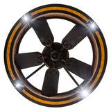 Downward view showing fan blades and LED glow.