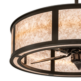 Close-up showing detailed fan blades beneath illuminated frame.
