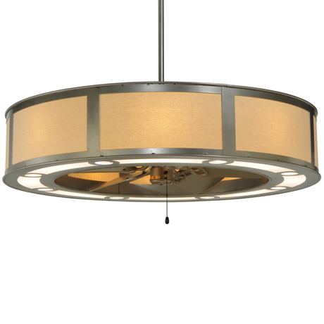 Smythe Craftsman Chandel-Air lit front view showing beige shade.