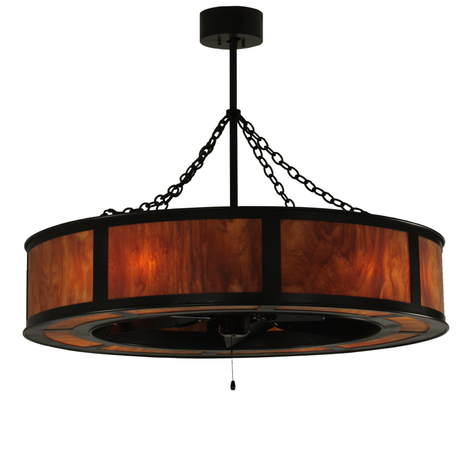 Front angle view of illuminated Smythe Craftsman Chandel-Air with amber glow.