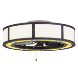 Smythe Craftsman Chandel-Air with warm LED lights glowing softly.
