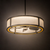 Illuminated Smythe Craftsman Chandel-Air glowing warmly in a softly lit interior.