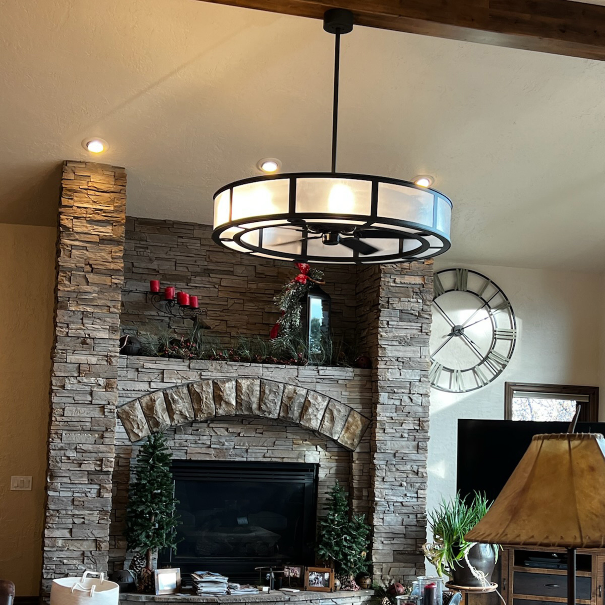 Smythe Craftsman Chandel-Air installed above living room fireplace.