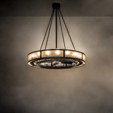 Room-lit view showing illuminated Silver Mica diffuser and bronze frame.